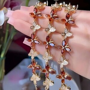 Elegant Golden-Tone Sparkling Red Butterfly Bracelet